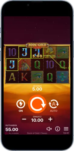 Book of Gold Classic Slot Gewinn auf Smartphone Bildschirm