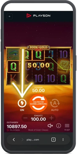 Turbomodus und Gewinnlinie mit Buchsymbol in Book of Gold Classic